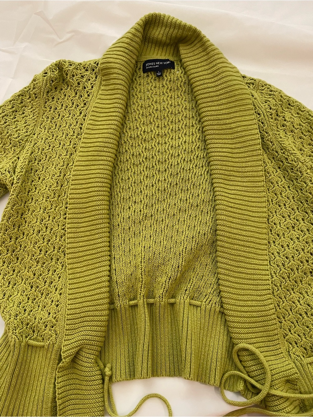 Jones New York Olive Green Open-Front Knit Cardigan